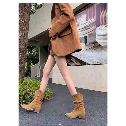 Women's Sheepskin Version Pointed Ankle Thin Pile Style Thick Fashion Boots