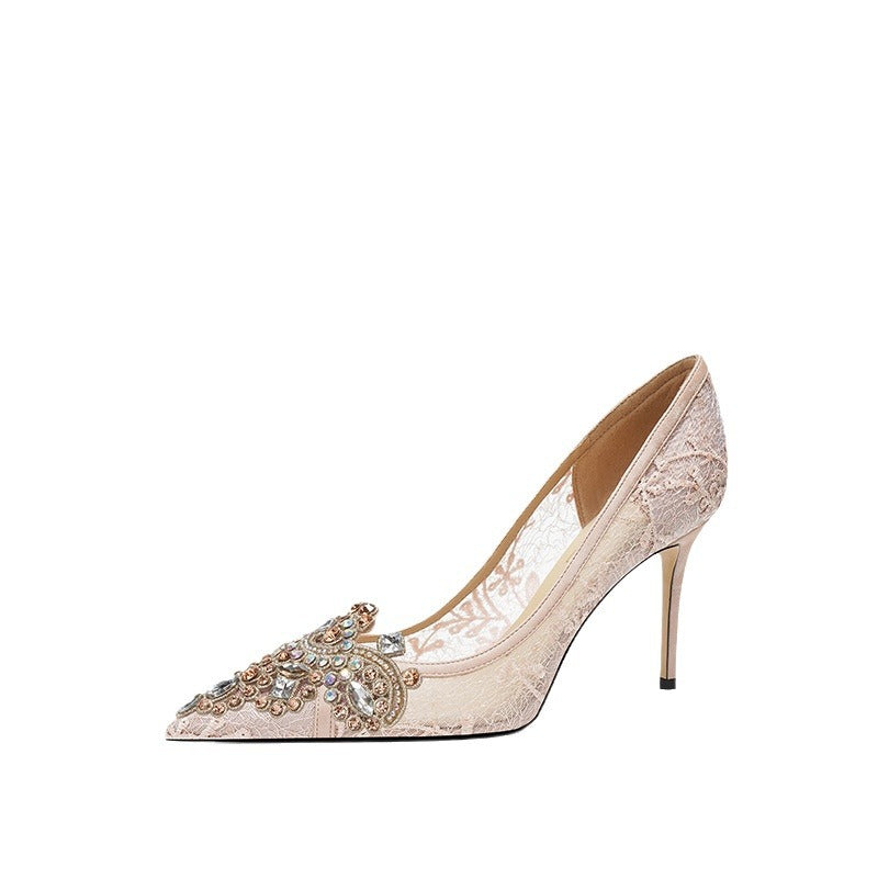 Wedding Dress Two-way Banquet Crystal High Rhinestone Heels