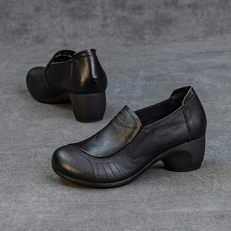 Women's Autumn Mid Top Layer Cowhide Slip-on Fashion Simple Deep Mouth Women's Casual Shoes