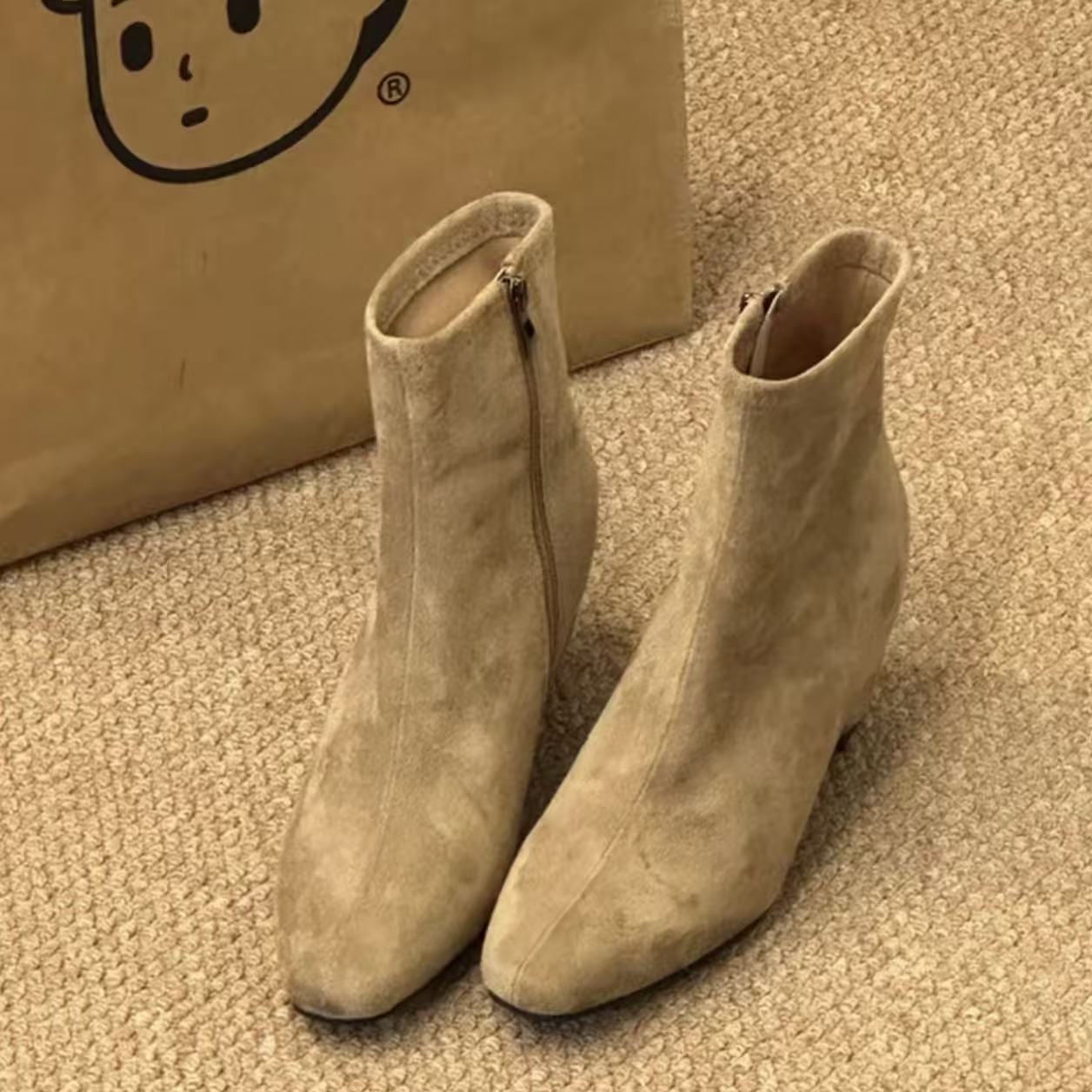 Cat Height Increasing Insole Small Super Soft French Short Tube Women's Leather Boots