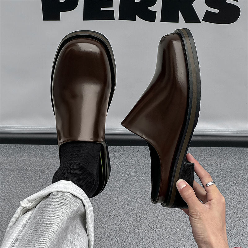 Women's & Men's Style Derby Platform Height Increasing Square Men's Casual Leather Shoes