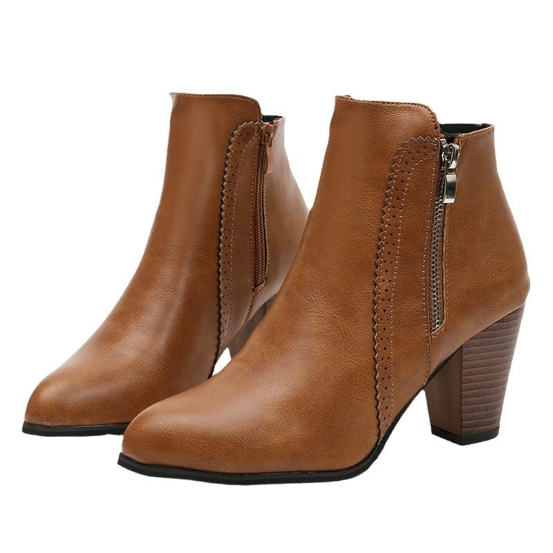 Women's High Chunky Side Zip Ankle Plus Boots