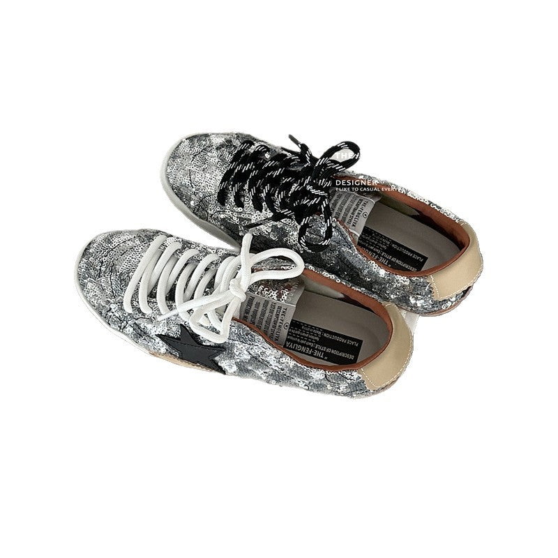 Women's Style Sier Paillette Retro Distressed Star Little Dirty Women's Casual Shoes