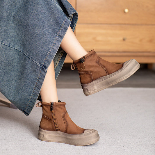 Women's Ankle Thick Bottom Side Zipper British Boots