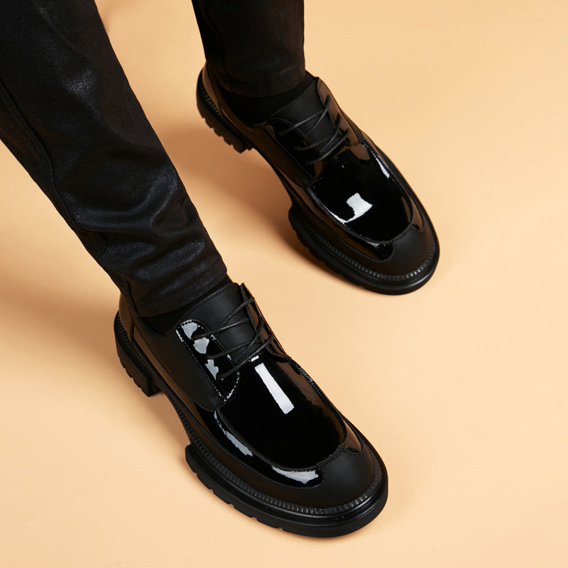 Men's England Style Formal Wear Thick Sole Increased Glossy Leather Shoes