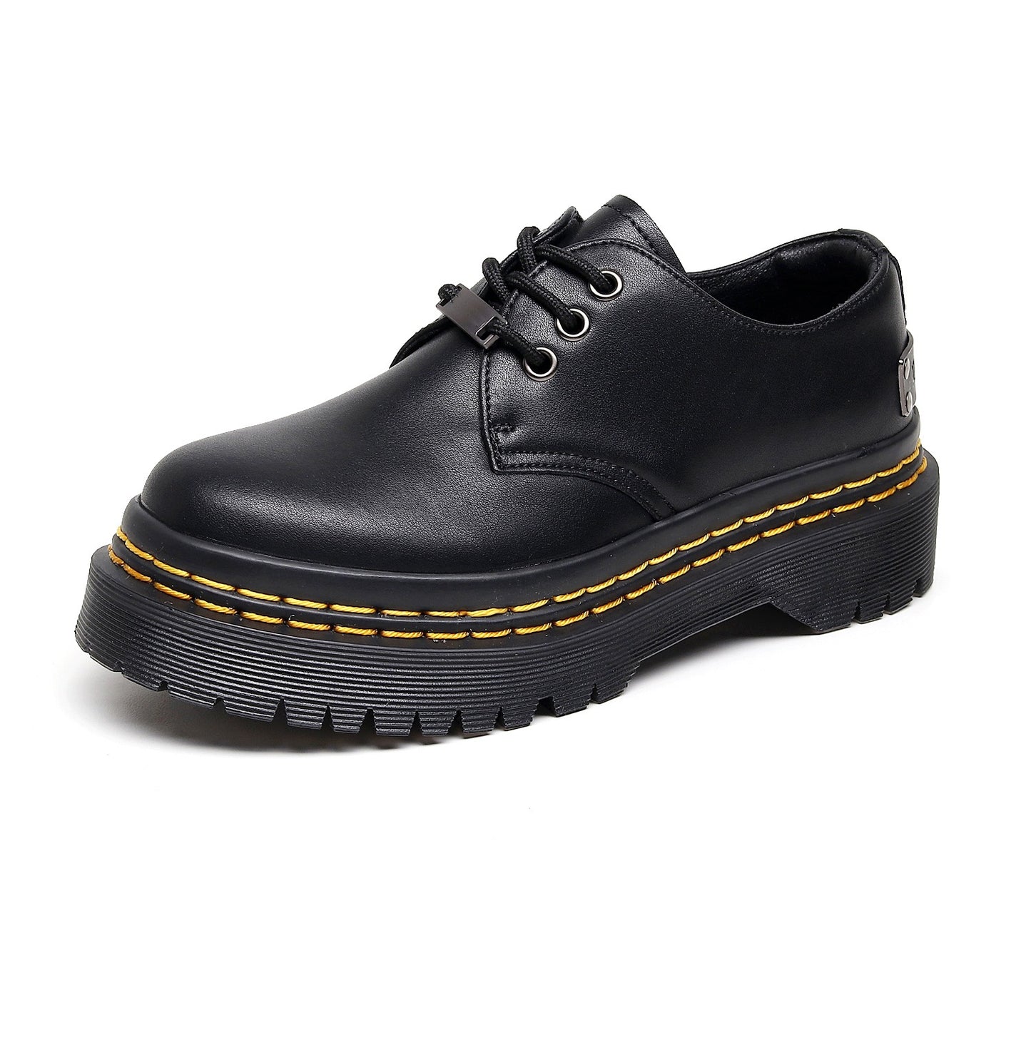 Women's Double Stitching Platform Martin Nameplate Steel Label Leather Shoes