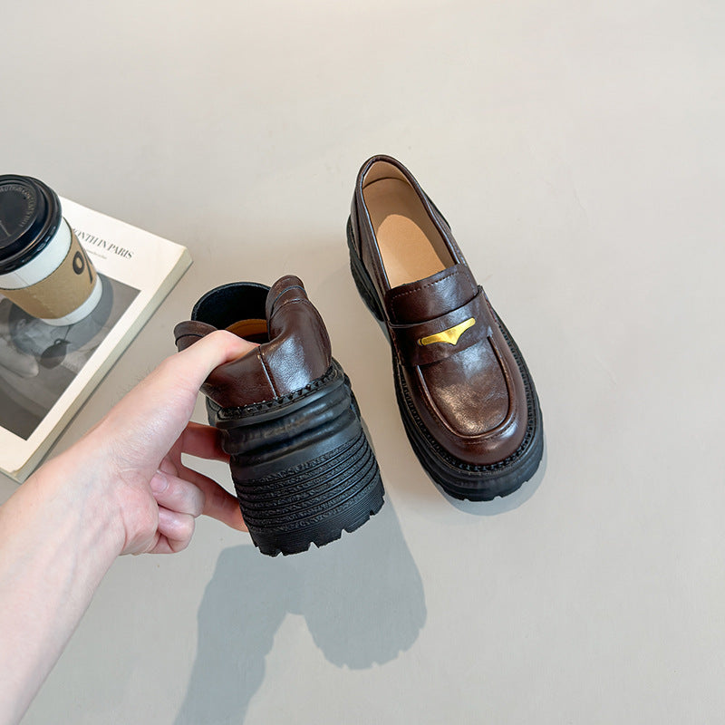Women's Slip-on Small British Platform Round Head Loafers