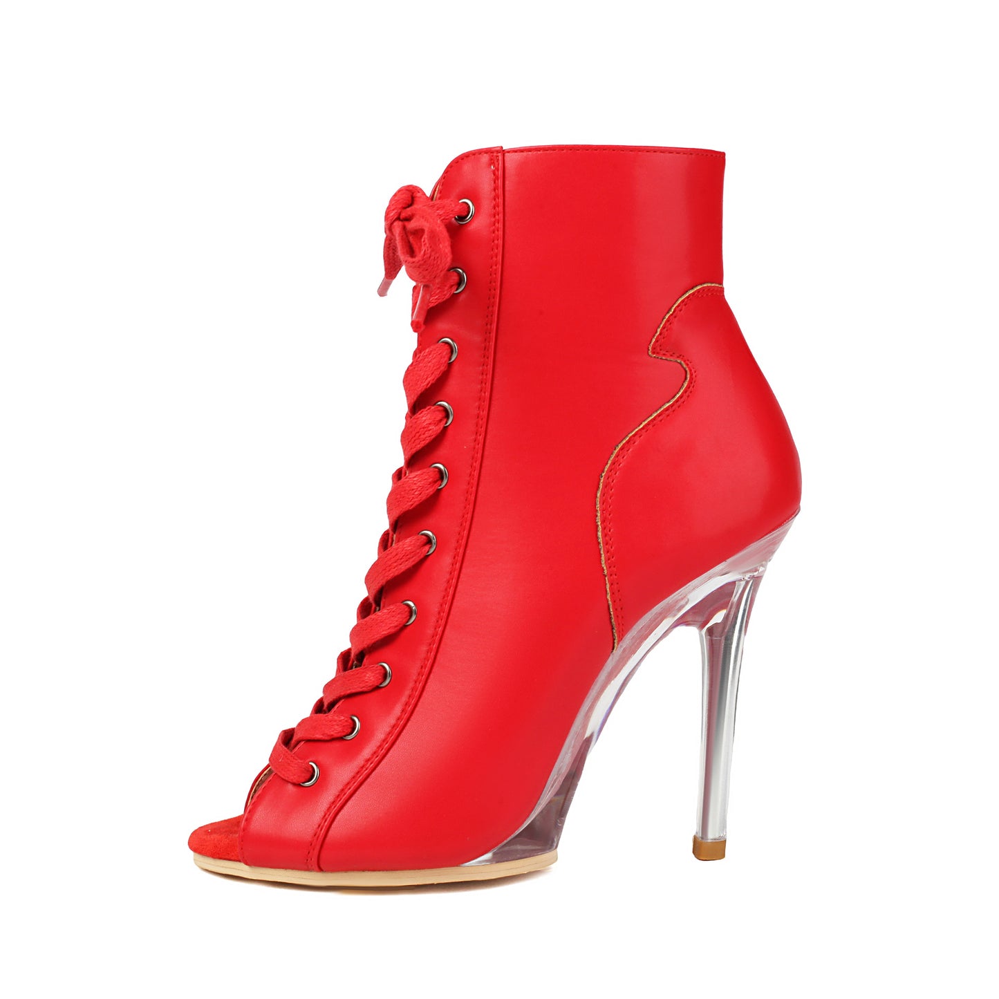 Jazz High Transparent Stiletto Sexy Crystal Dance Peep Toe Women's Leather Boots