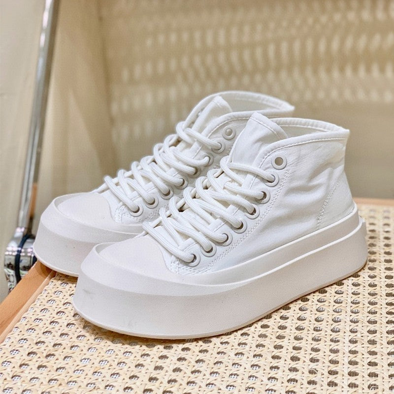 Women's Platform Big Head White Round Toe Women's Canvas Shoes