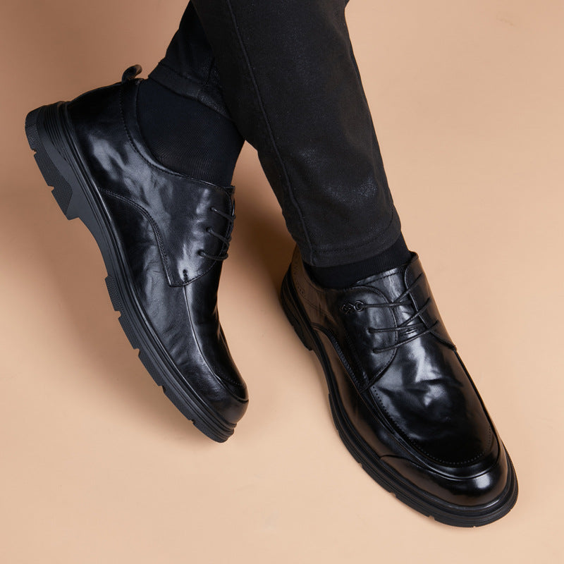 Men's First Layer Cowhide Soft Formal Wear British Black Men's Business Leather Shoes