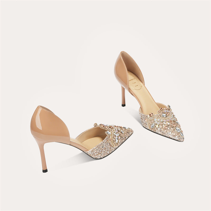 Sexy Hollowed French Sheepskin High Wedding Women's Fashion Shoes