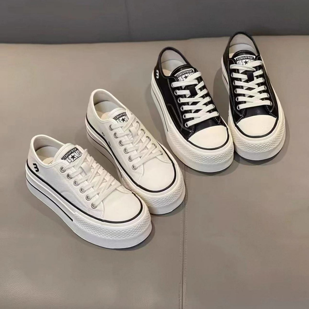 Women's Genuine Platform White Spring Lace Up Sports Sneakers