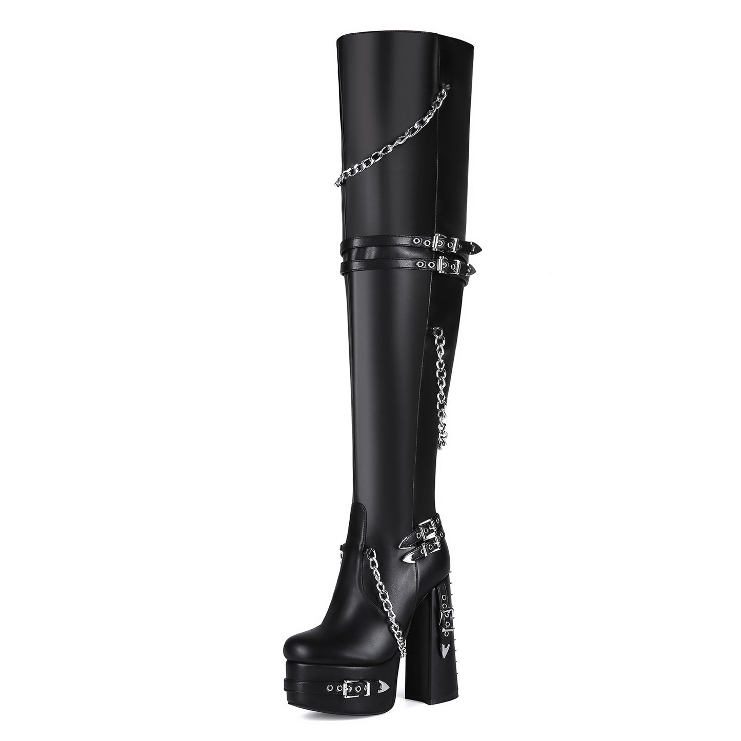 Women's Punk Goth Thick Bottom Chunky High Plus Women's Leather Boots