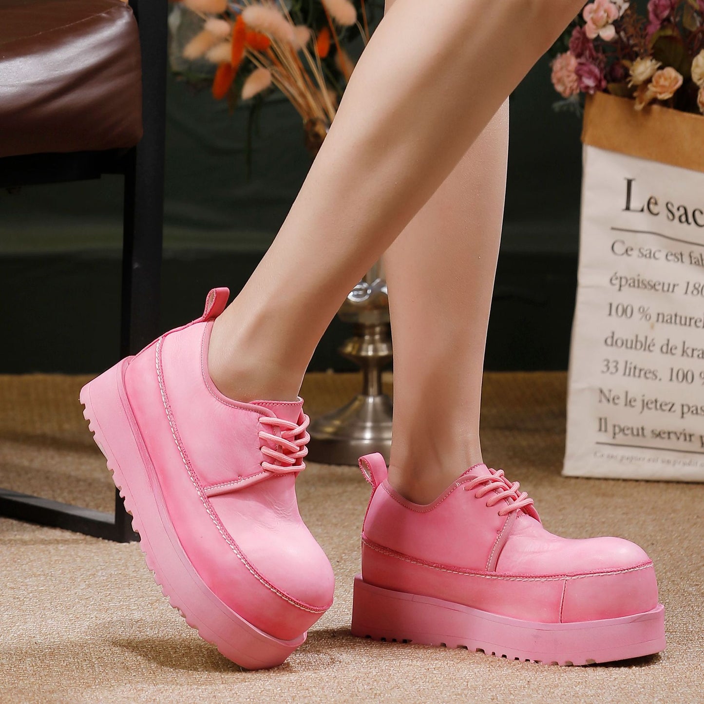 Women's Thick Bottom Derby Washed Cowhide Comfortable Women's Fashion Shoes