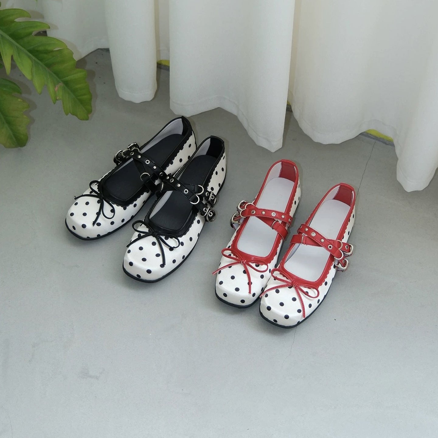 Women's Ballet Soft Bottom Red Polka Dot Satin Mary Jane Flat Women's Fashion Shoes