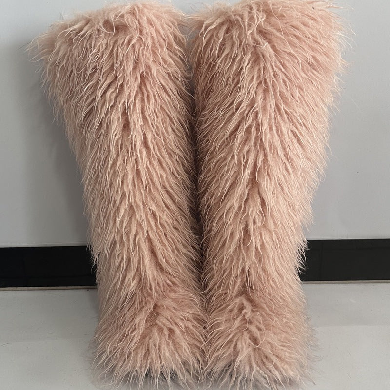 Women's Winter Imitation Fur Tan Sheep Knee-high Women's Snow Boots