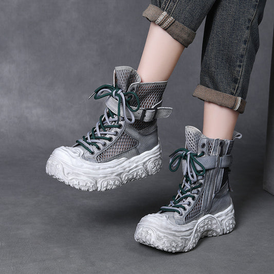 Women's Layer Cowhide Breathable Mesh Martin For Summer Platform Sandals