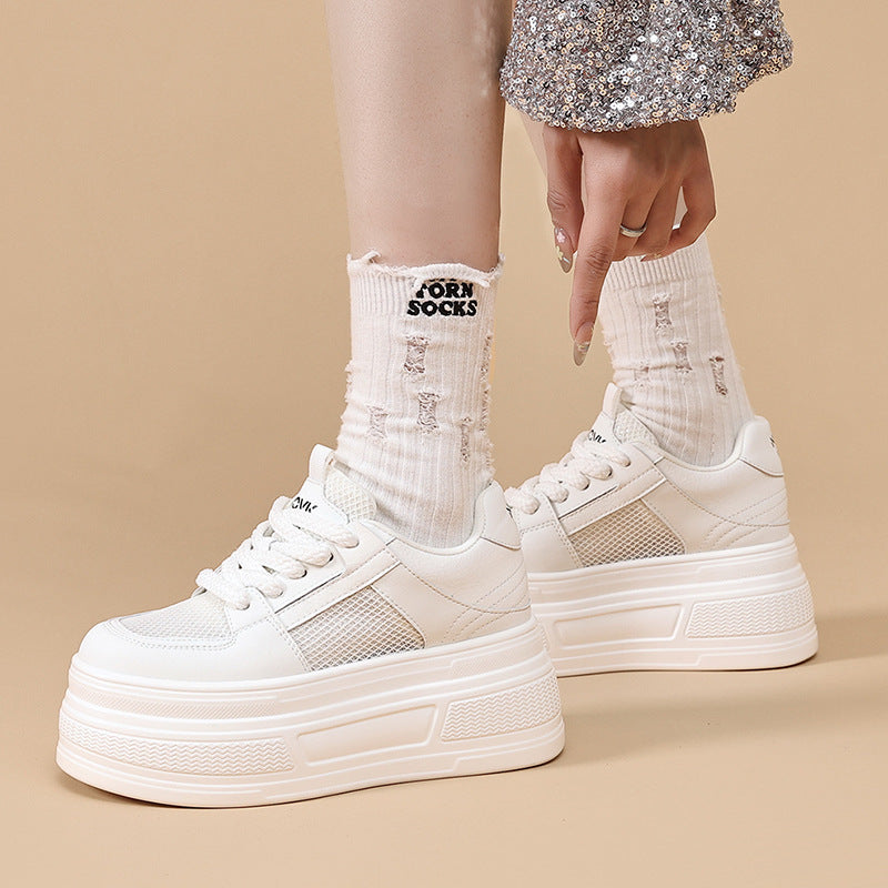 Women's White Height Increasing Summer Versatile Mesh Breathable Women's Casual Shoes
