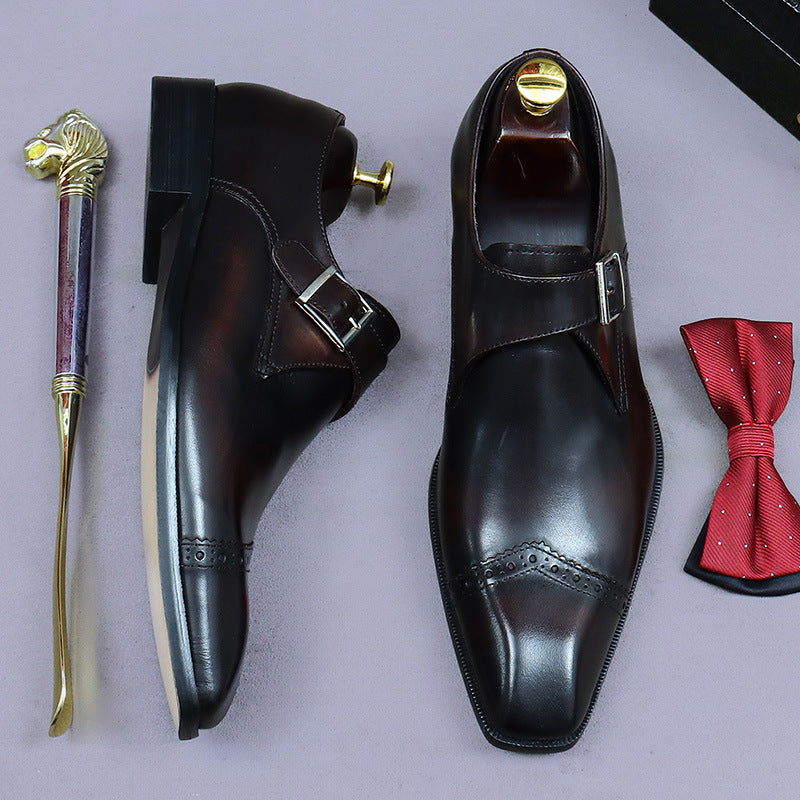 Men's Formal Cowhide Korean Style Trendy Genuine England Slip-on Breathable Men's Business Leather Shoes