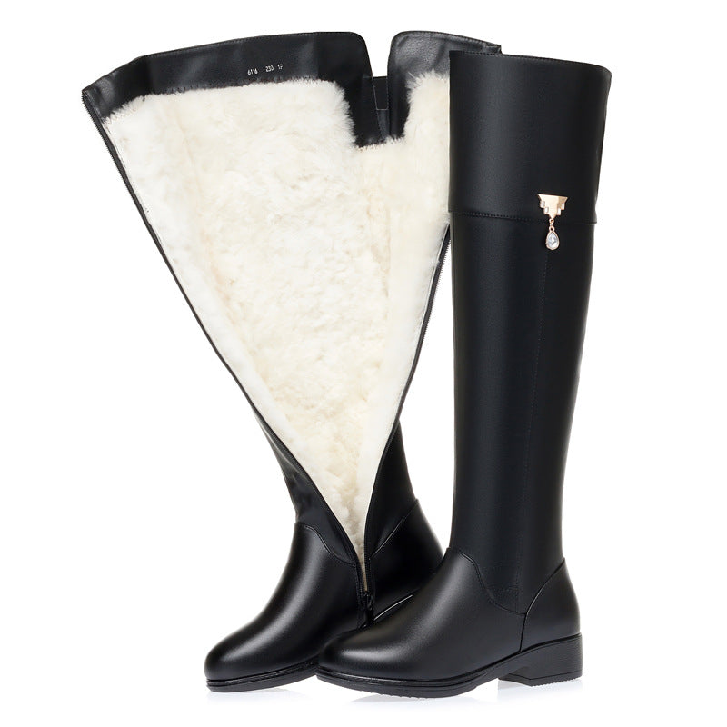 Mid Chunky Waterproof Platform Wool To Toe Women's Leather Boots
