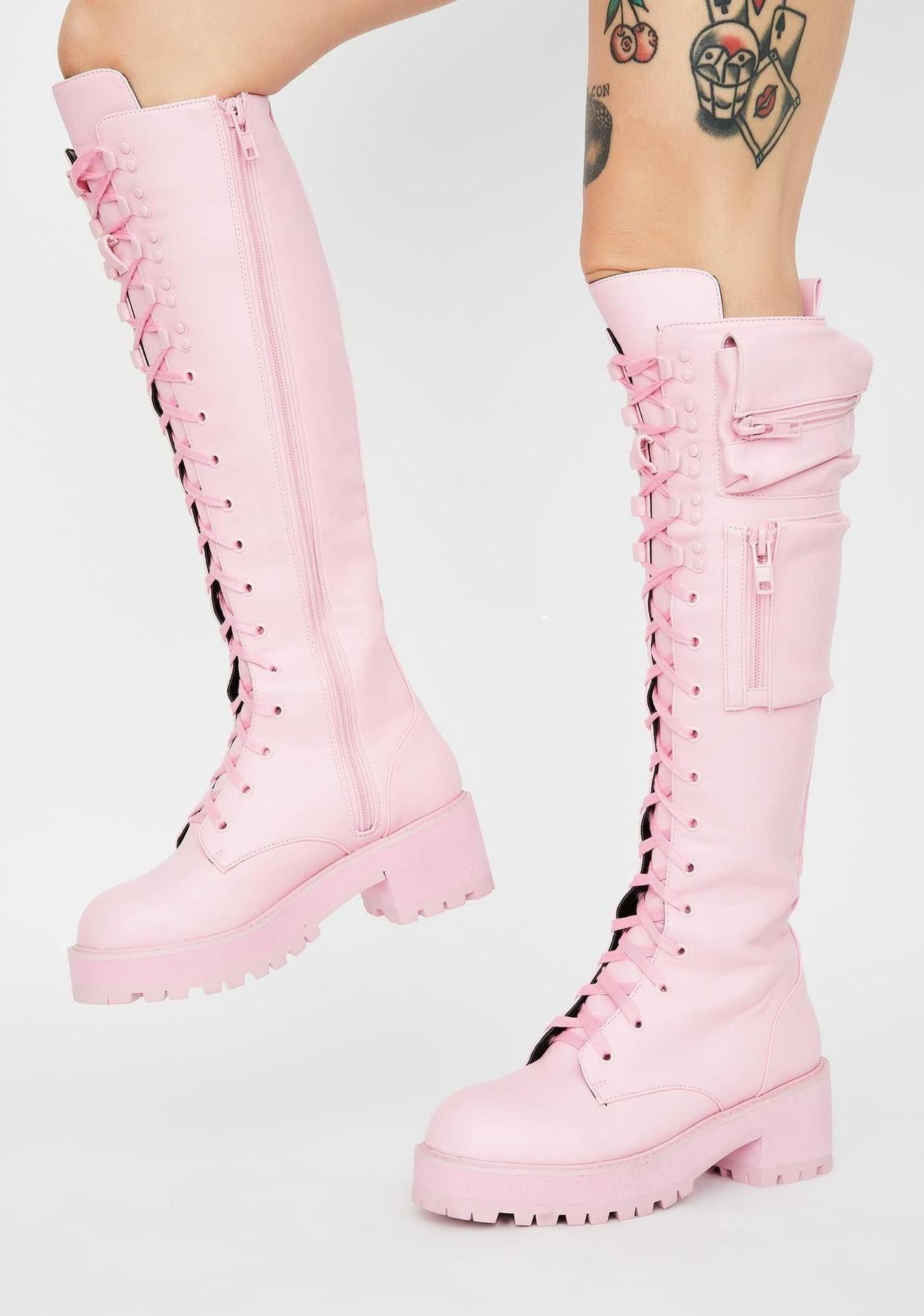 Low Platform Long Bag Buckle Knight Plus Women's Leather Boots
