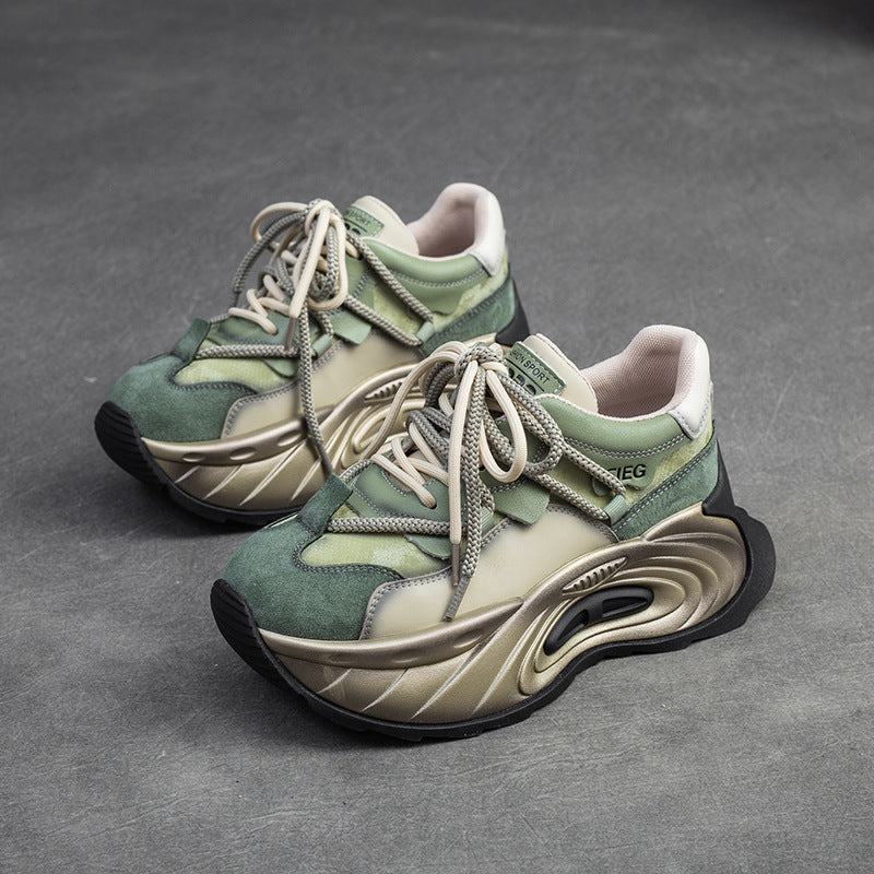 Women's Platform Daddy First Layer Cowhide Stylish Casual Shoes