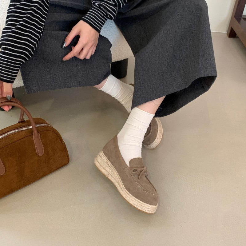 Women's Style Straw Woven Platform Wedge Small Autumn Mid Women's Cotton Shoes