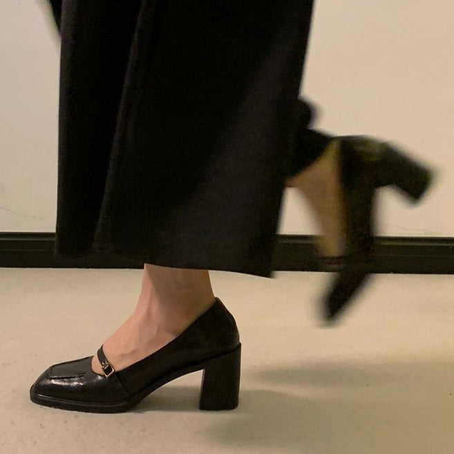 Sheepskin Version Retro Square Toe High Mary Jane Women's Shoes