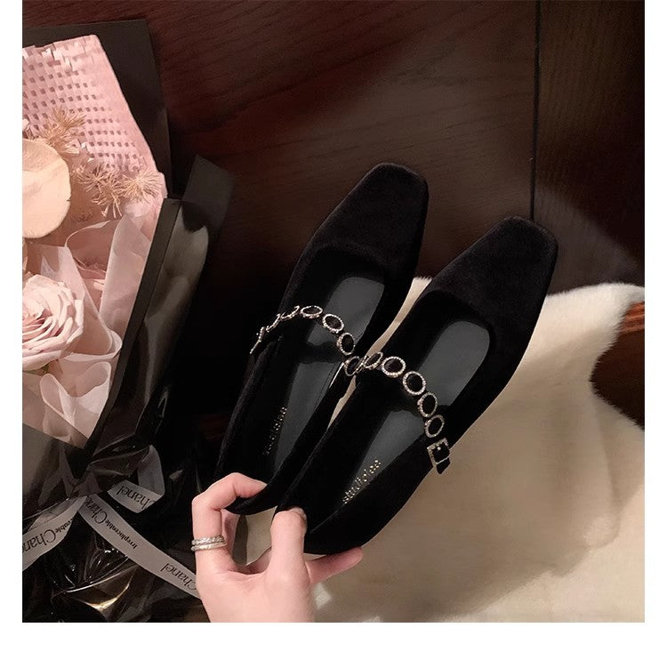 Low-cut One Word Expensive Diamond Band Small Low Suede Casual Shoes