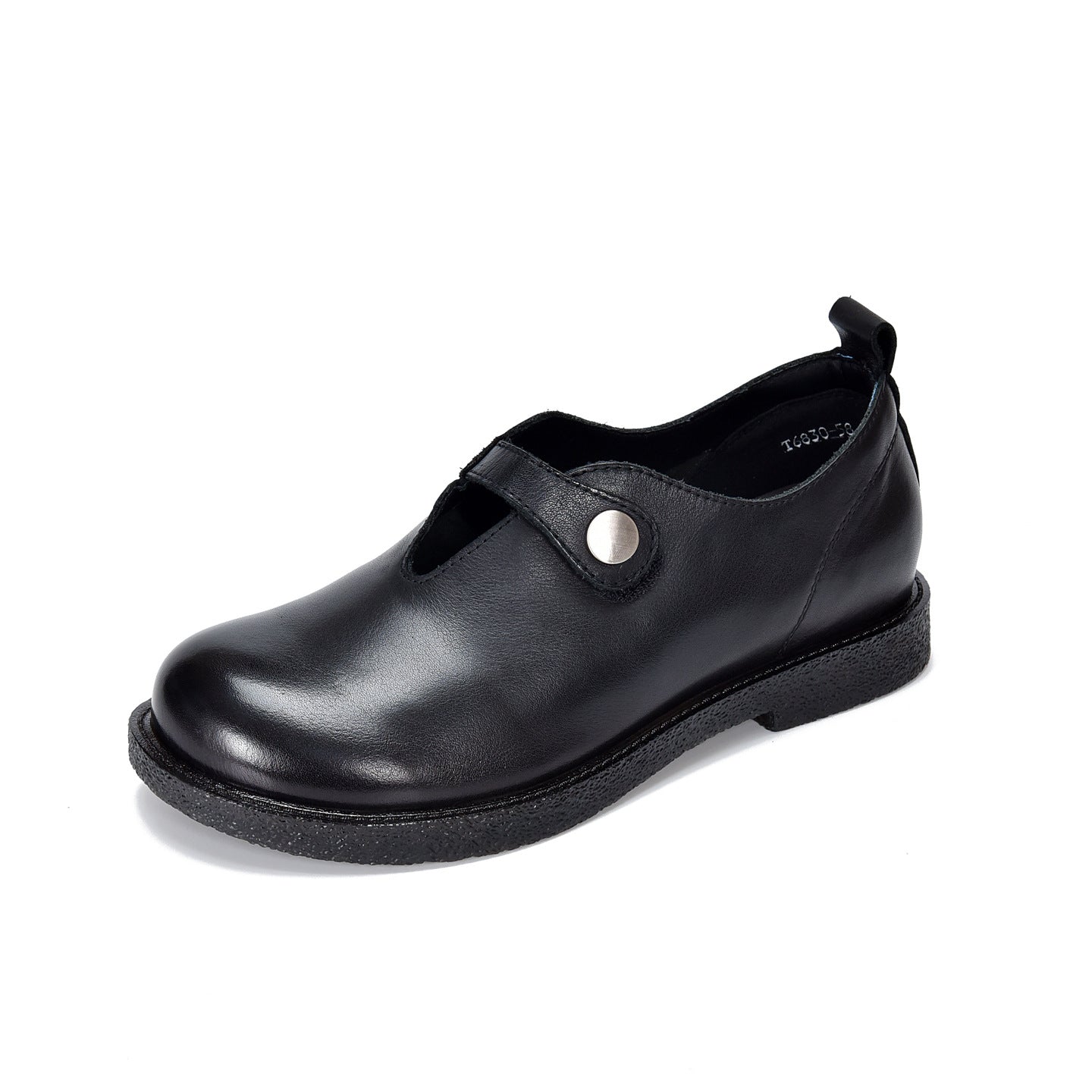 Women's Buckle Retro Round Head Genuine Spring First Layer Cowhide Flat Women's Casual Shoes