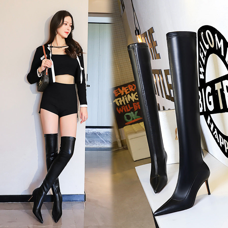 Fashion Sexy Nightclubs Thinner Simple Stiletto Pointed Toe Leg Trimming Heels