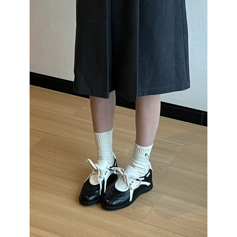 Women's Platform Height Increasing Insole Mary Jane Color Matching Retro Women's Sports Shoes