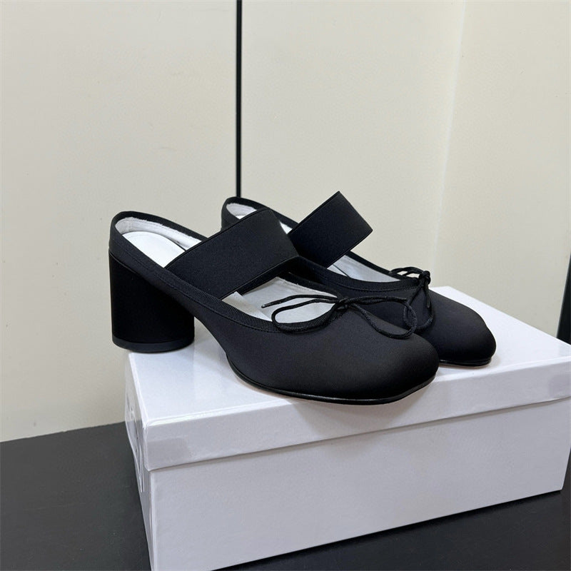 Women's Apple Shape Head Half Chunky Mules Heels