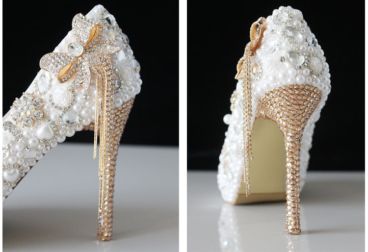 Wedding Bridal Pearl Rhinestone White Fine High Women's Fashion Shoes