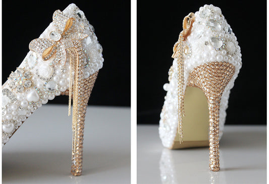 Wedding Bridal Pearl Rhinestone White Fine High Women's Fashion Shoes
