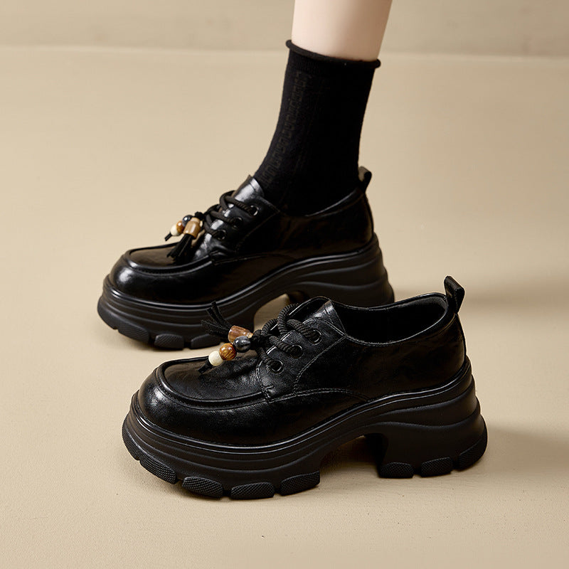 Women's British Retro Platform Height Increasing Ultra Light Preppy Leisure Loafers