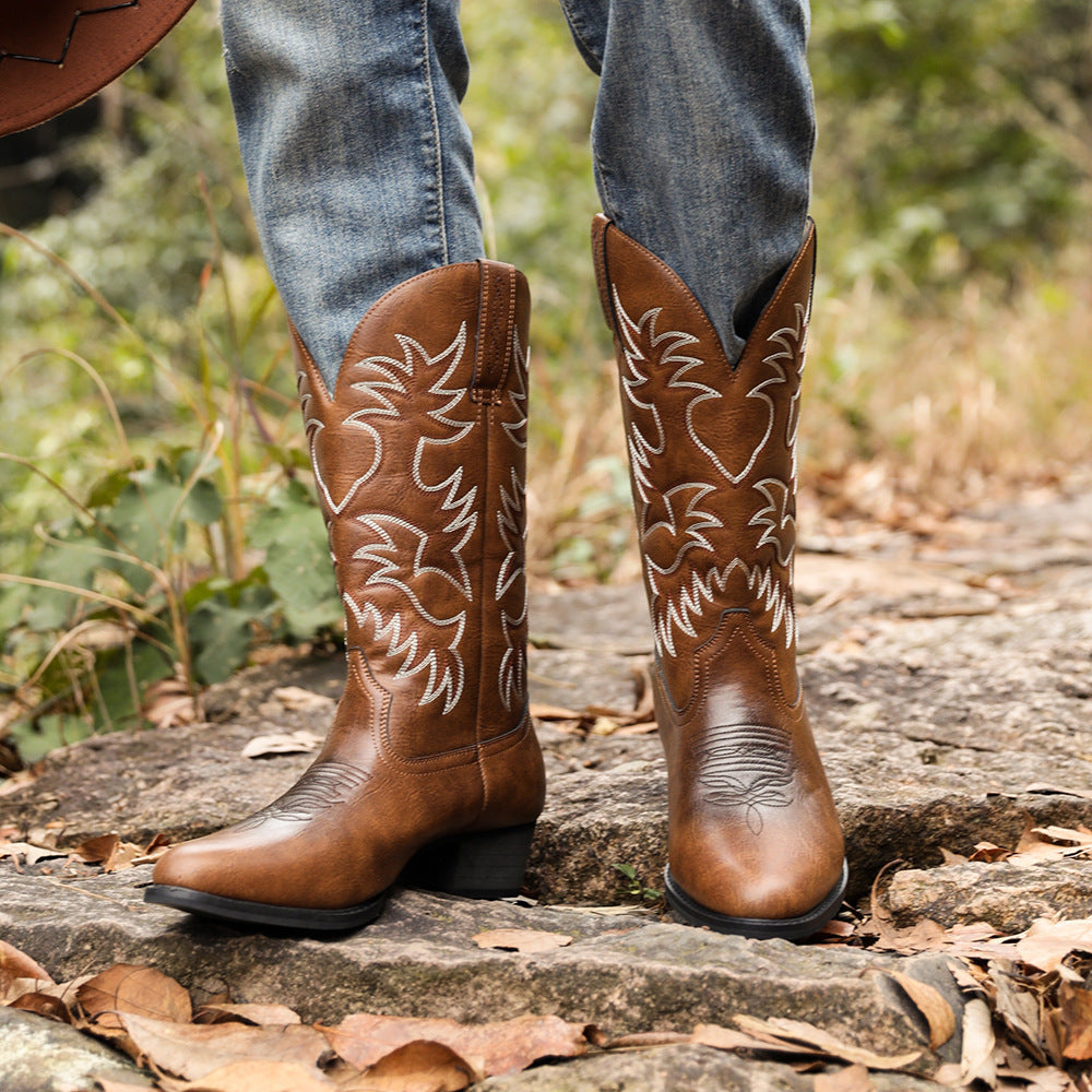 Men's High Wooden Root Love Tube Western Boots