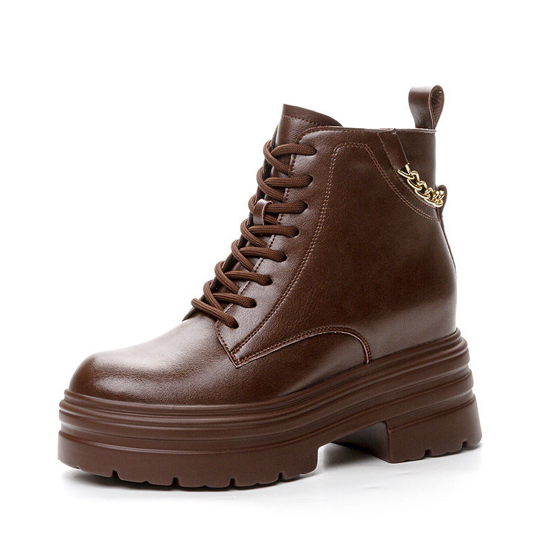 Women's Platform Height Increasing Insole Versatile Martin Women's Leather Boots