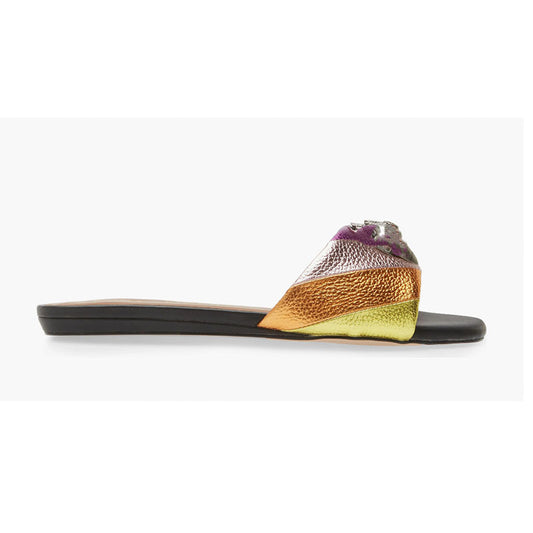 Women's Hollow Metallic Striped With Sandwich Round Flat Slippers