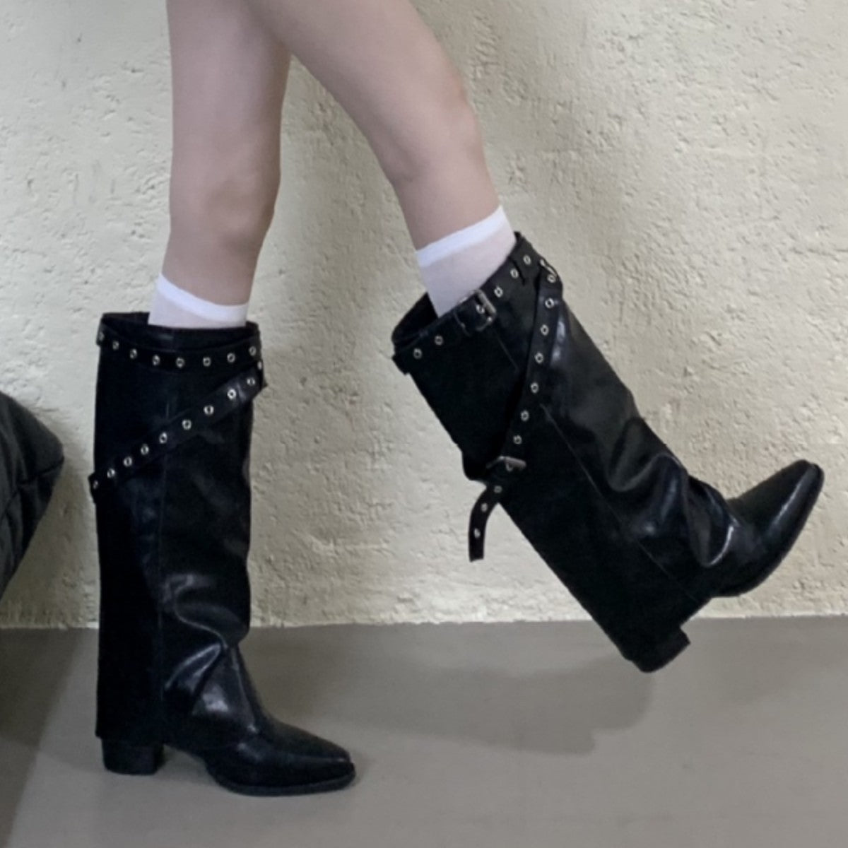 Toe Wedge Pants Pipe White Belt Boots