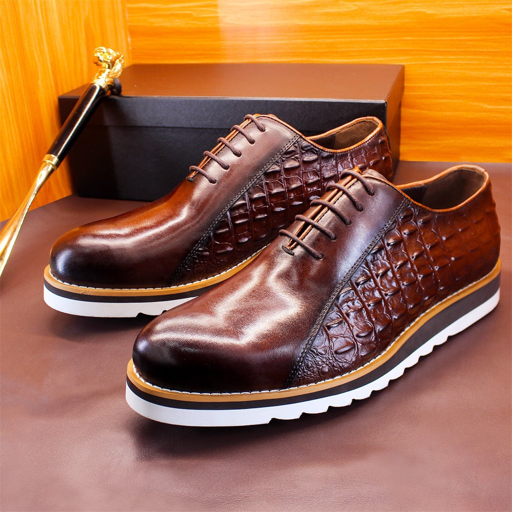 Men's First Layer Cowhide Fashion Platform Lightweight Daily Men's Casual Leather Shoes