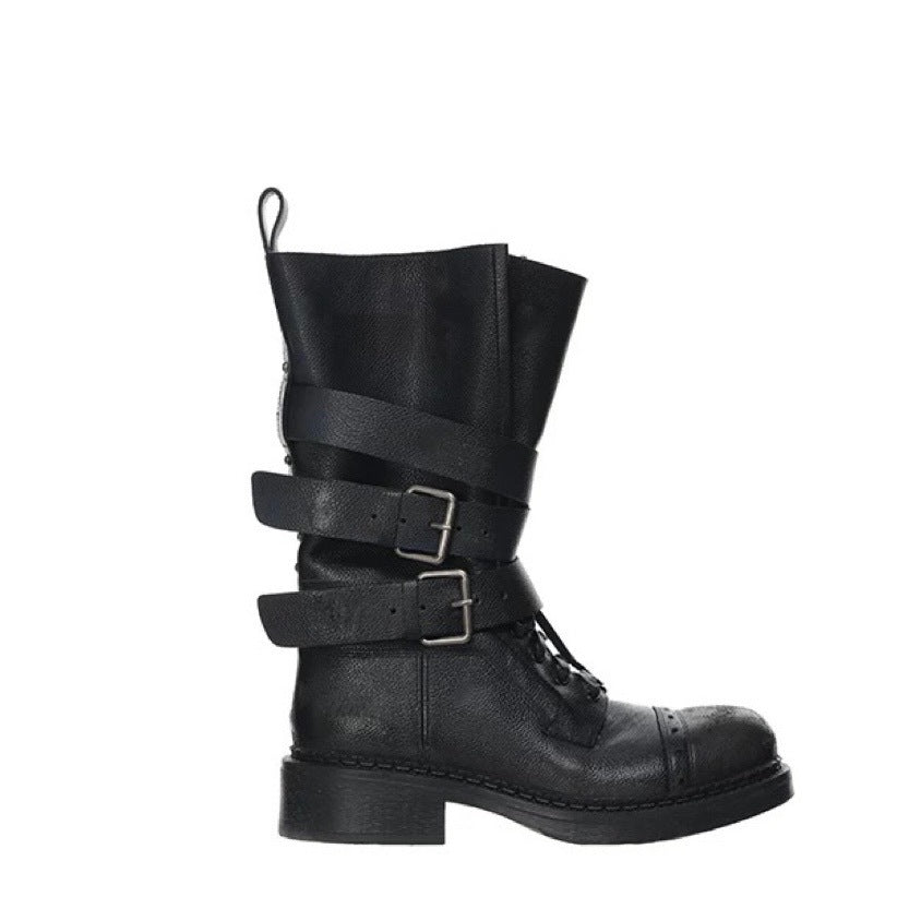 Women's Thick Bottom Retro Distressed Western Denim Women's Leather Boots