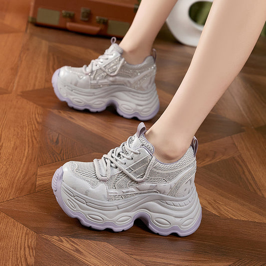 Women's Dad Spring Rhinestone Platform Lightweight Height Increasing Women's Sports Shoes