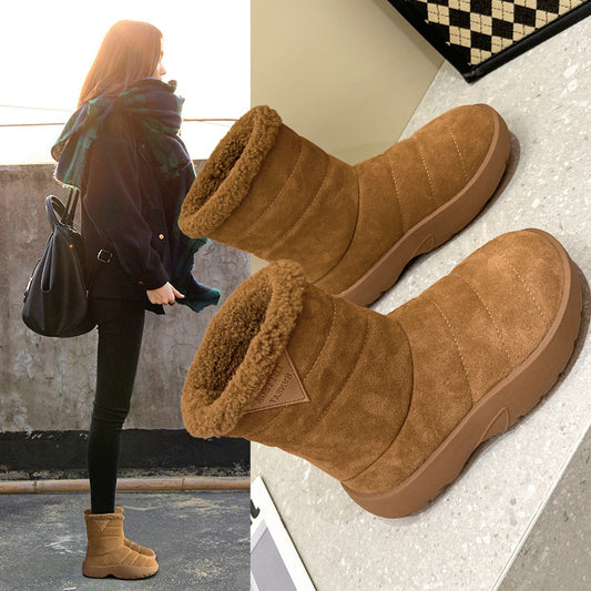 Women's Fleece-lined Thick Waterproof Northeast Cotton Padded Snow Boots