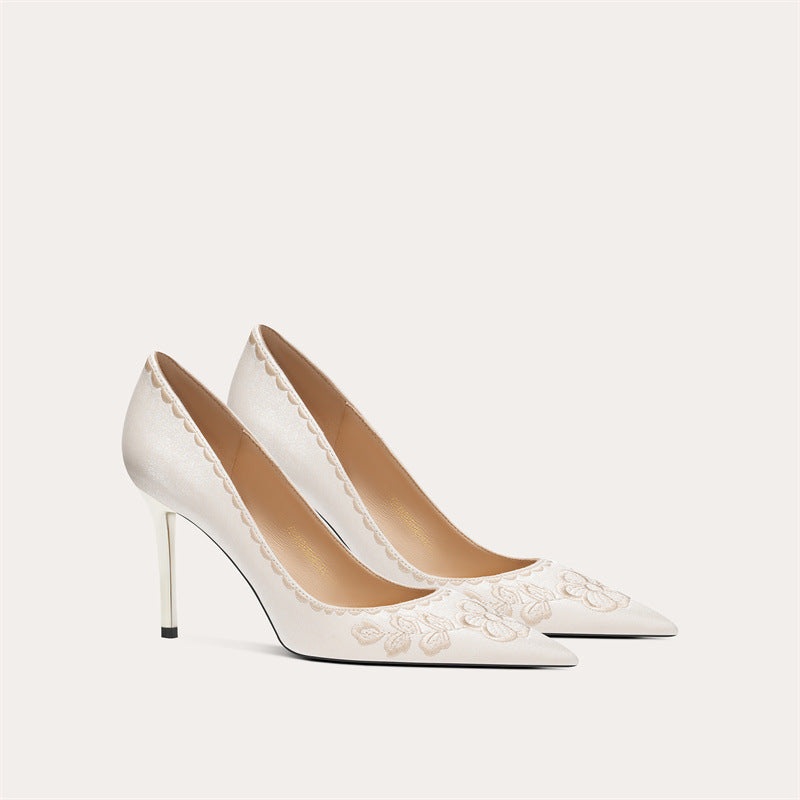 Women's Satin Embroidered High Wedding For Bridesmaid Women's Shoes