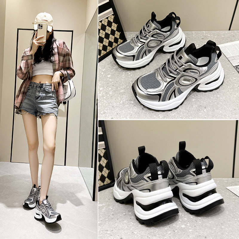 Women's Platform Sier Fashion Clunky Height Increasing Sneakers