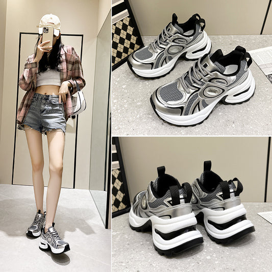 Women's Platform Sier Fashion Clunky Height Increasing Sneakers