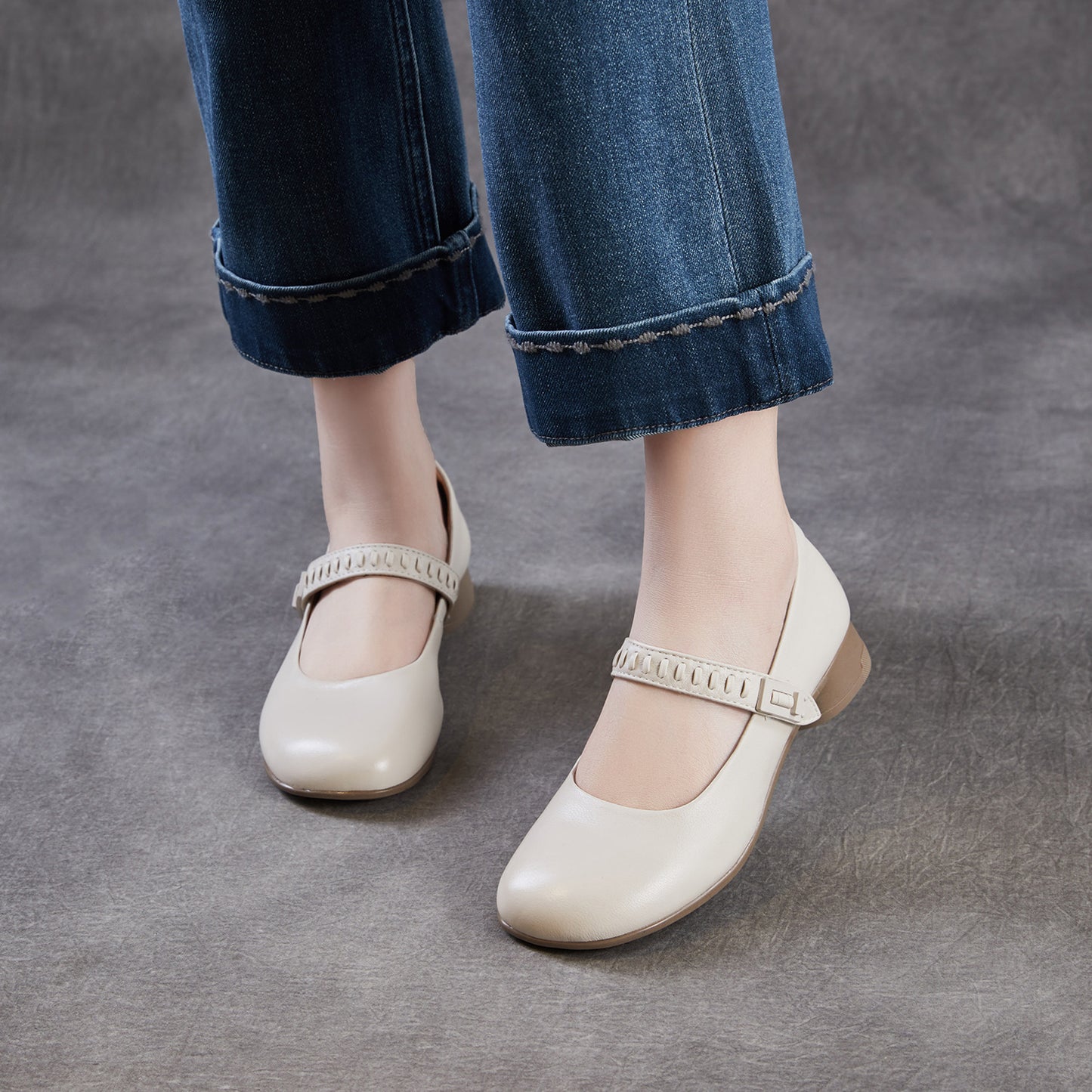 Women's Cowhide Mary Jane Retro Super Beautiful Shallow Mouth Women's Shoes