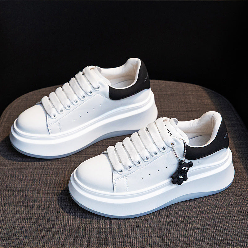 Women's White Spring Platform Height Increasing Muffin Women's Board Shoes