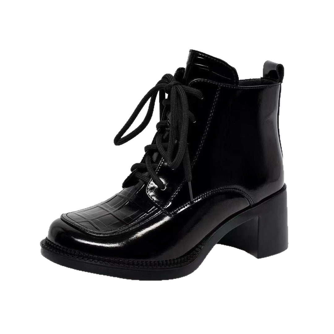 Women's Genuine Chunky Autumn Round Toe British Style Men's Shoes